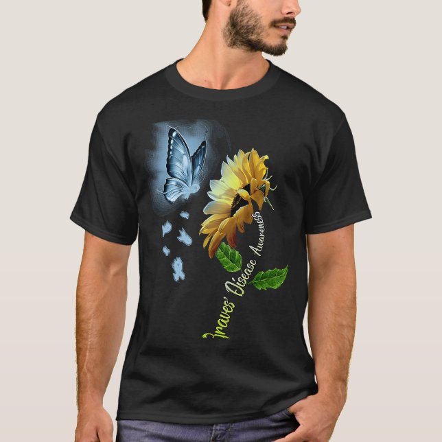 Butterfly Sunflower Graves' Disease Awareness T Shirt (Framsida)