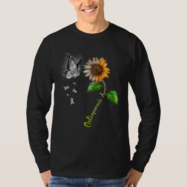 Butterfly Sunflower Osteoporosis Awareness T Shirt (Framsida)
