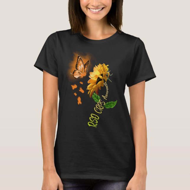Butterfly Sunflower RSD CRPS Awareness T Shirt (Framsida)