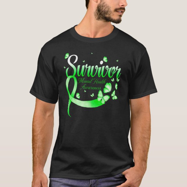 Butterfly Survivor Mental Health Awareness T Shirt (Framsida)