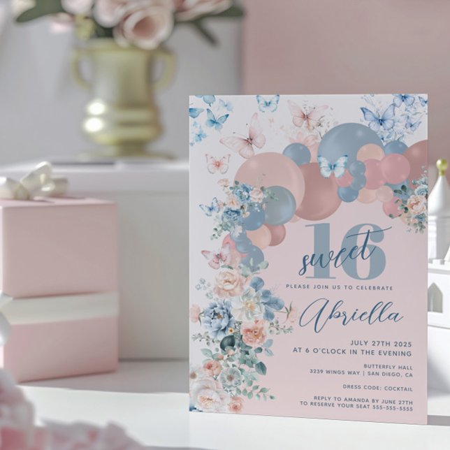 Butterfly Sweet 16 Birhday Inbjudningar (Skapare uppladdad)
