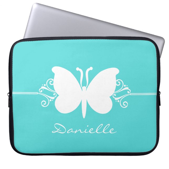 Butterfly Swirls Laptop sleeve, Aqua Laptop Fodral (Framsidan)