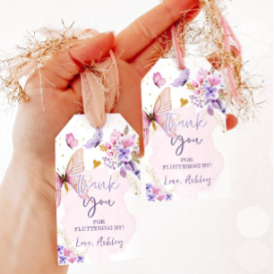 Butterfly Tack Fluttering by Girl Birthday Presentetikett