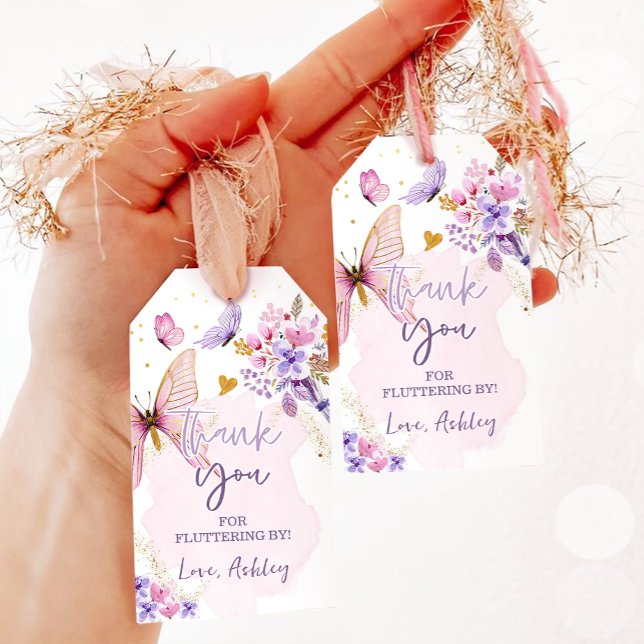 Butterfly Tack Fluttering by Girl Birthday Presentetikett (Skapare uppladdad)