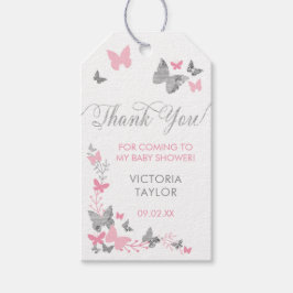 Butterfly Tack Märkre, Rosa, Silver Presentetikett