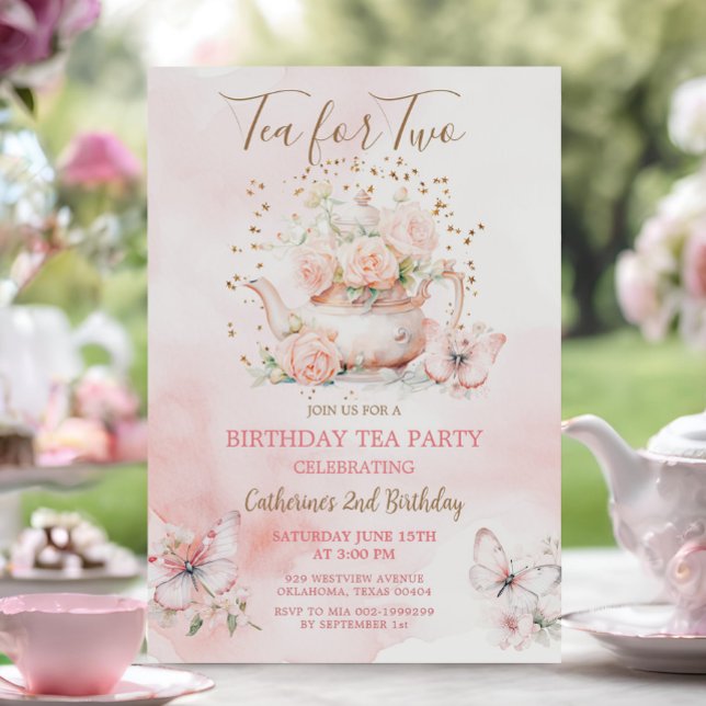 Butterfly Tea för två Rosor Party-födelsedagen Inbjudningar (Skapare uppladdad)