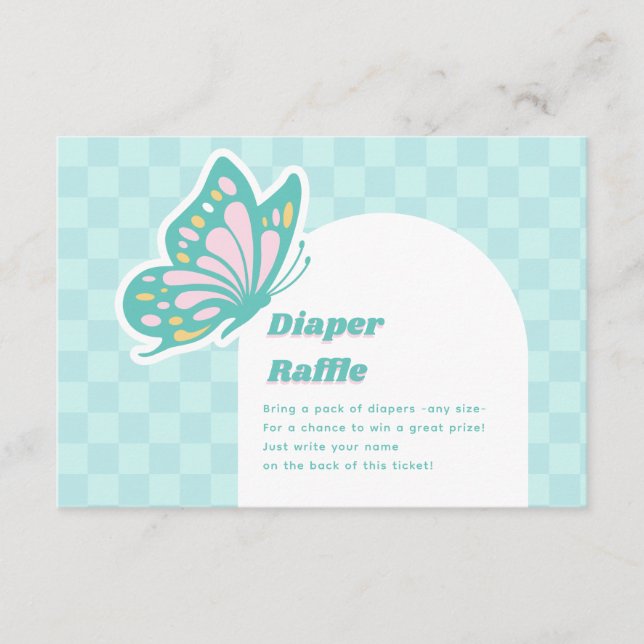 Butterfly Teal Diaper Raffle Baby Shower Tilläggskort (Framsida)