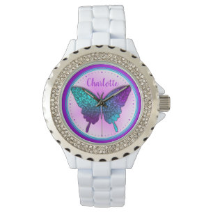 Butterfly Teal Lila Ombre Cute Personlig Armbandsur