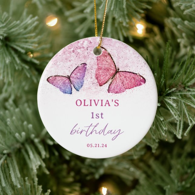 Butterfly-tema 1:a födelsedagspartiets fördel julgransprydnad keramik (Träd)