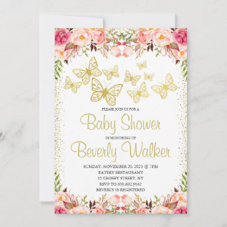 Butterfly Theme Baby Shower Botanical Blommigt Inbjudningar