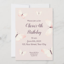 Butterfly Theme Birthday Inbjudningar