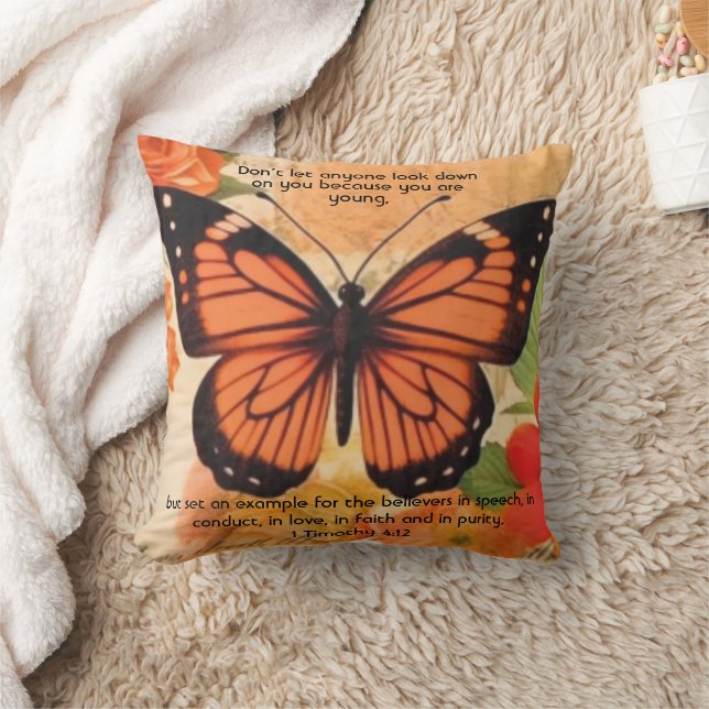 Butterfly Throw Pillow 1 Timothy 4:12 Kudde (Filt)