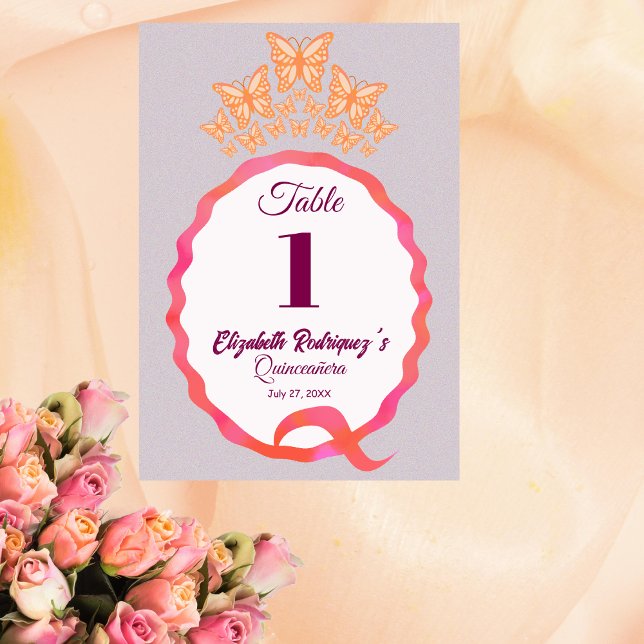 Butterfly Tiara Krona Squiggle Quinceanera Bordsnummer (Skapare uppladdad)
