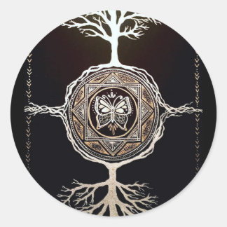 Butterfly Träd Mandala Runt Klistermärke