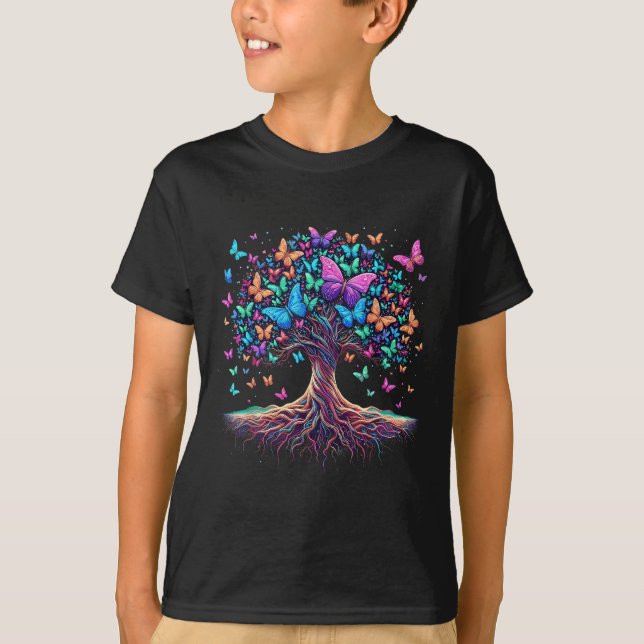 Butterfly Träd Nature T Shirt (Framsida)