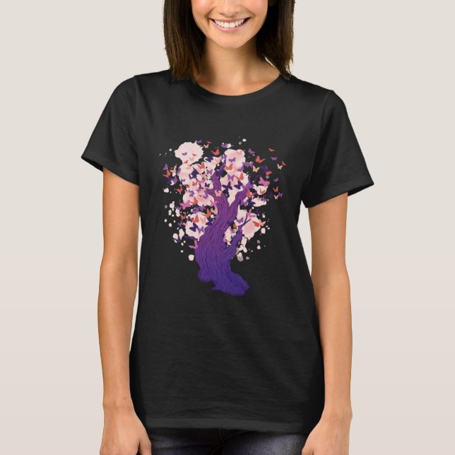 Butterfly Tree Beautiful Butterflies Tree Nature T Shirt (Framsida)