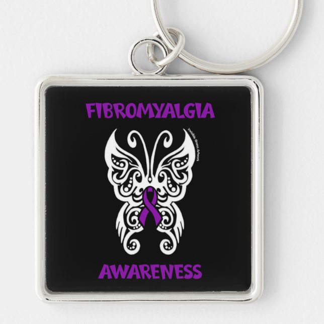 Butterfly/Tribal...Fibro Fyrkantig Silverfärgad Nyckelring (Framsidan)