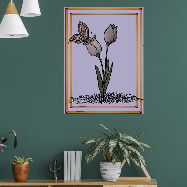 Butterfly Tulips Print, Poster (Vardagsrum 1)
