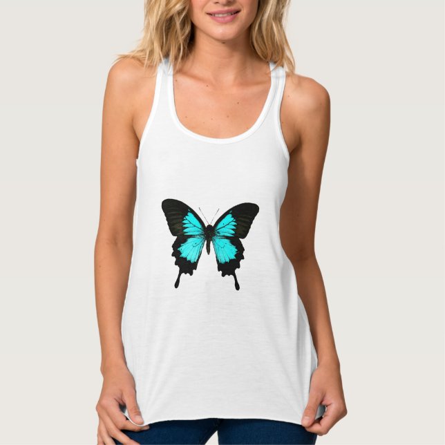Butterfly - turkos blå och svart linne med racerback  (Framsida)
