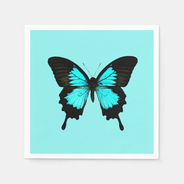 Butterfly - turkos blå och svart pappersservett (Framsidan)