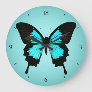 Butterfly - turkos blå och svart stor klocka