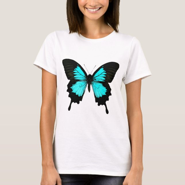 Butterfly - turkos blå och svart tee shirt (Framsida)