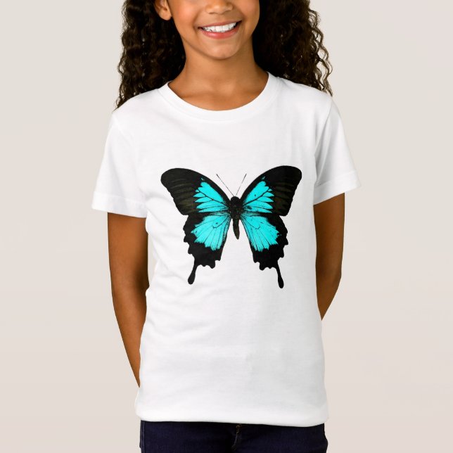 Butterfly - turkos blå och svart tee shirt (Framsida)