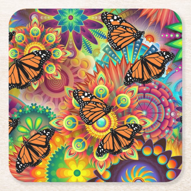 Butterfly Underlägg Papper Kvadrat (Framsidan)