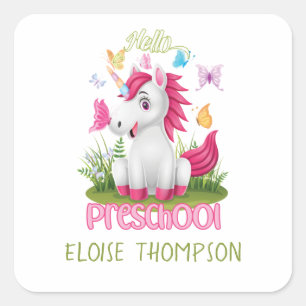 Butterfly Unicorn Preschool Back to school Fyrkantigt Klistermärke
