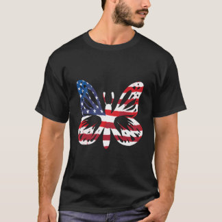 Butterfly USA American Flagga Patriotic 4:e juli T Shirt