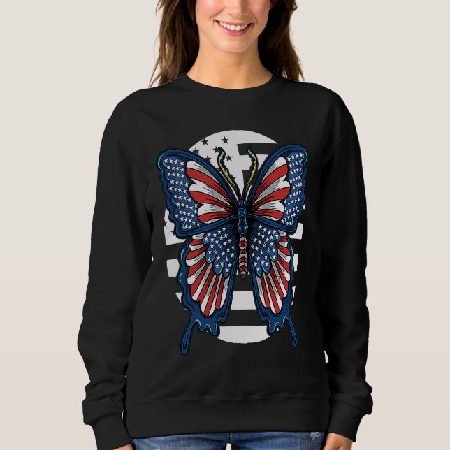 Butterfly USA Flag Cute Fourth Of July Funny Ameri T Shirt (Framsida)
