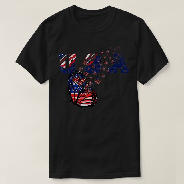 Butterfly USA flagga, 4:e juli Funny Patriotic Gi T Shirt (Design framsida)