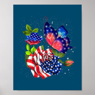 Butterfly USA flagga Cute 4:e juli-lusen Poster