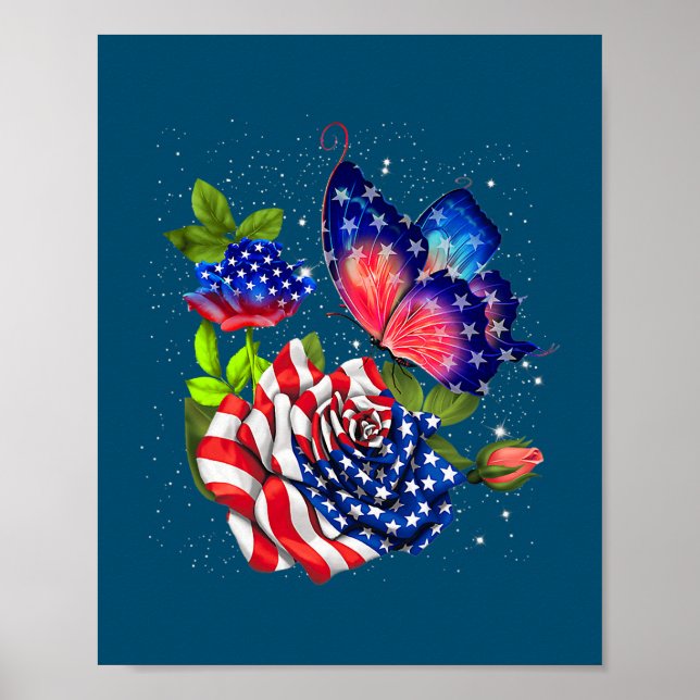 Butterfly USA flagga Cute 4:e juli-lusen Poster (Framsidan)
