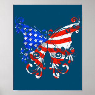 Butterfly USA flagga Cute 4:e juli-slöjet Poster