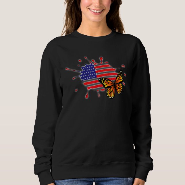 Butterfly USA flagga Cute Memorial Day American T Shirt (Framsida)