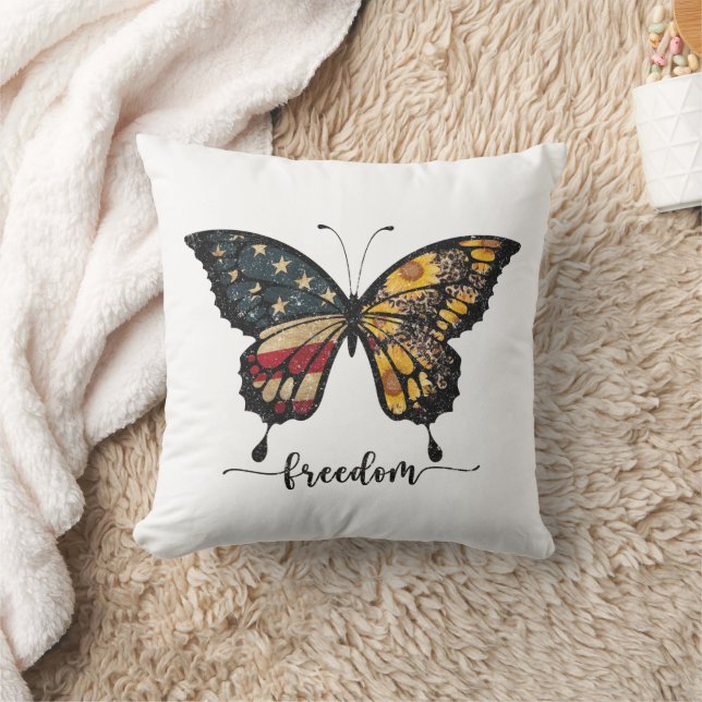 Butterfly USA flagga Freedom T-Shirt Kudde (Filt)