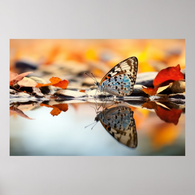 Butterfly Vatten Nature Serene Tranquil Poster (Framsidan)
