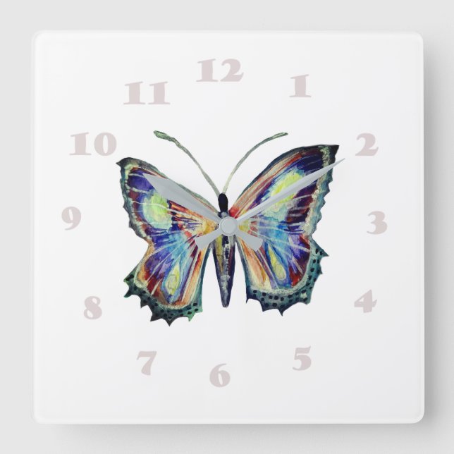 Butterfly-vattenfärg Fyrkantig Klocka (Framsida)