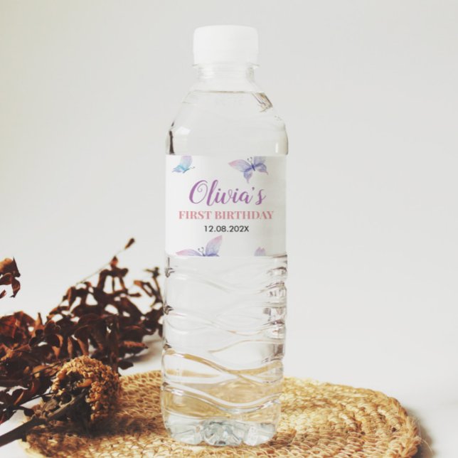 Butterfly Vattenflaska Label Birthday Baby Shower Vattenflaskor Etikett (Skapare uppladdad)