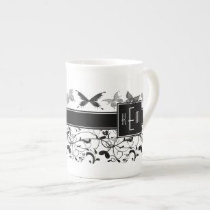 Butterfly Victorian Flourish Black White Benporslin Mugg
