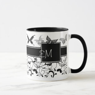 Butterfly Victorian Flourish Black White Mugg