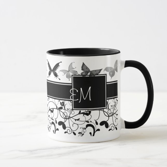 Butterfly Victorian Flourish Black White Mugg (Höger)