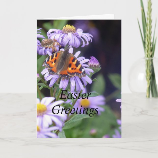 Butterfly vid vila på Flowers Påsk Card. Helgkort (Framsida)