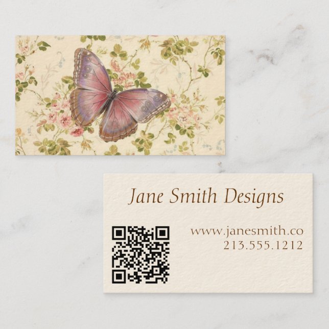 Butterfly & Vines Shabby chic QR-kod (Fram/baksida)
