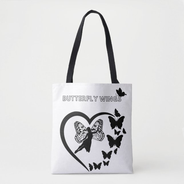 Butterfly Vingar Heart Silhouette Tote Bag Tygkasse (Framsida)
