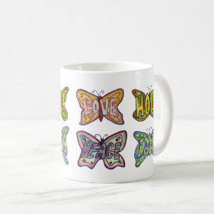 Butterfly Vingar Ord Art Inationskaffe Kopp