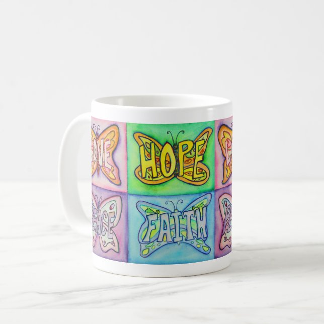 Butterfly Vingar Ord Art Inspirational Kaffe koppa Kaffemugg (Framsida vänster)