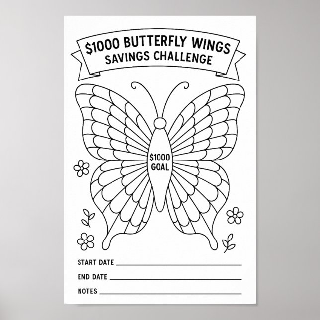 Butterfly Vingar Savings Challenge Tracker Poster (Framsidan)