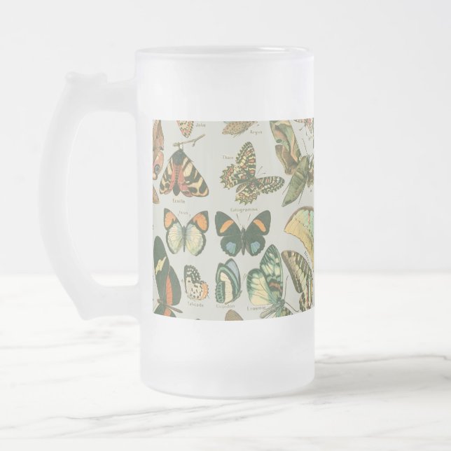 Butterfly Vintage Antique Butterflies Art Frostat Ölglas (Vänster)